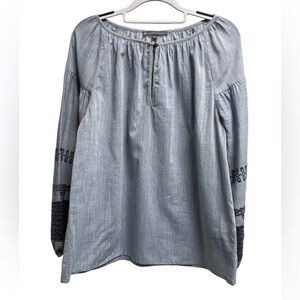 ELLIOT LAUREN Women’s Blue Long Sleeve Embroidered Top - Size Medium